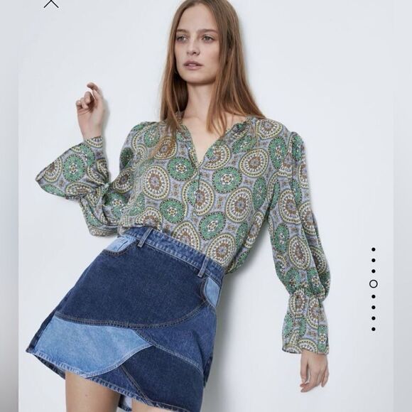 ZARA BOHO FLOWY PRINTED BALLOON SLEEVE BLOUSE - Picture 3 of 7